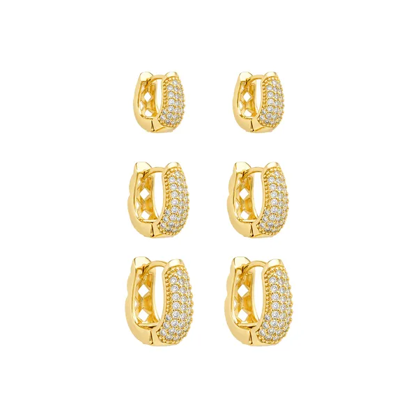 Trio Dourado Argolas Ferradura Cravejada de Zircônia